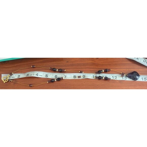 Faceted Amethyst Glass Pendant Necklace Gold Wire Toggle Clasp Illusion 26" - Picture 5 of 5